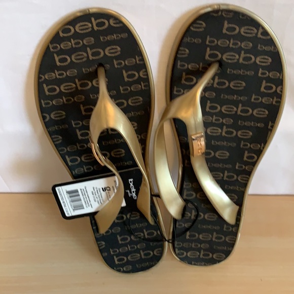 Black & gold size 2/3 Bebe flip flop sandals - Picture 2 of 3